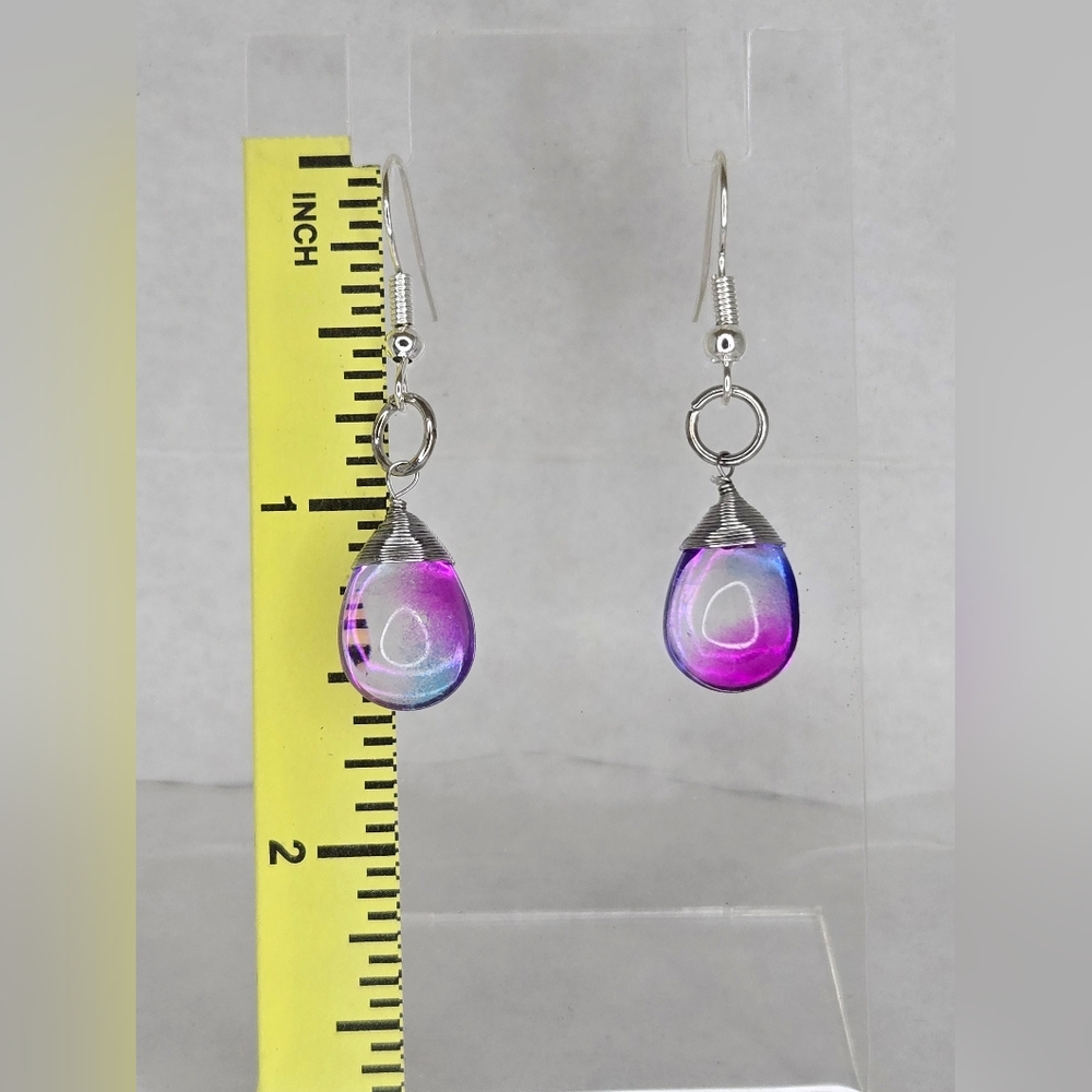 Hand Crafted Silver and Pink-Blue Teardrop Earrings